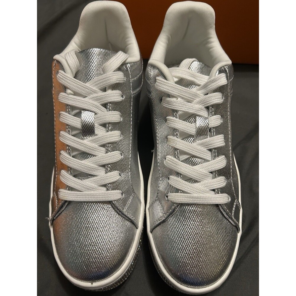 GOSERCE Silver White Rhinestone Comfort Casual Tennis Shoe Sneaker Womens Size 7